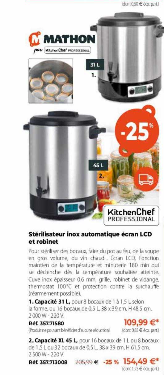 stérilisateur inox automatique écran lcd et robinet mathon