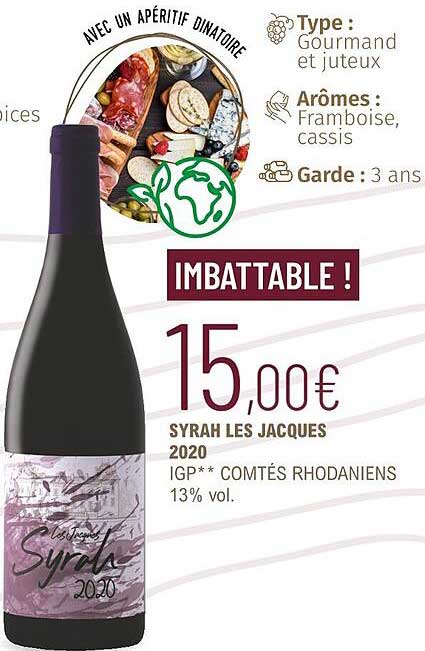 syrah les jacques 2020 igp comtés rhodaniens 13% vol.