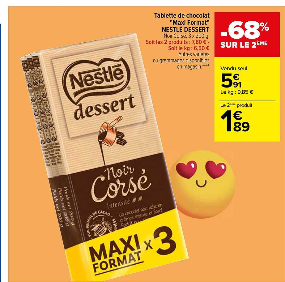 tablette de chocolat "maxi format" nestlé dessert