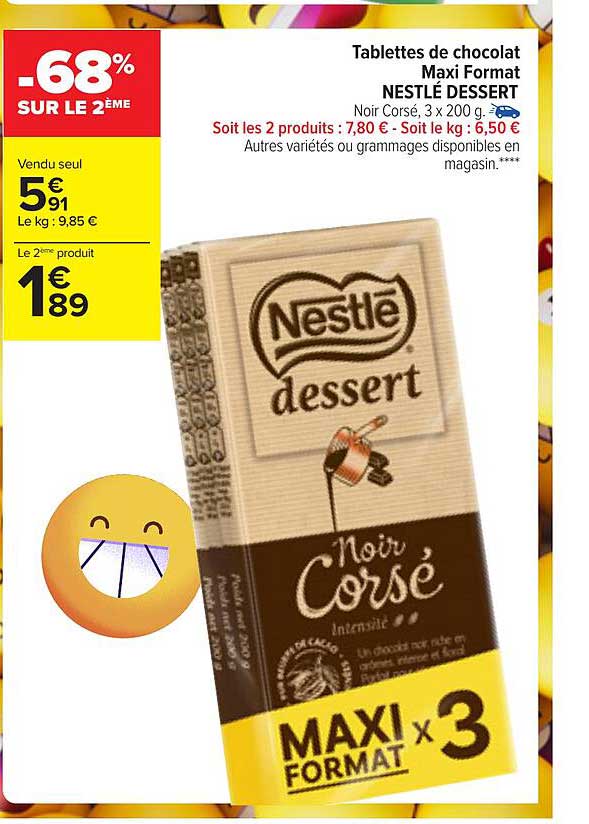 tablettes de chocolat maxi format nestlé dessert