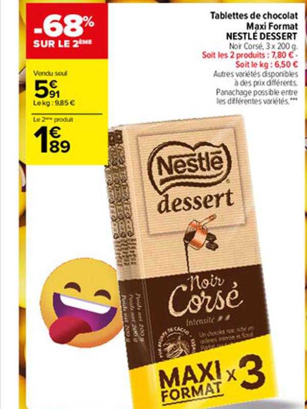 tablettes de chocolat maxi format nestlé dessert