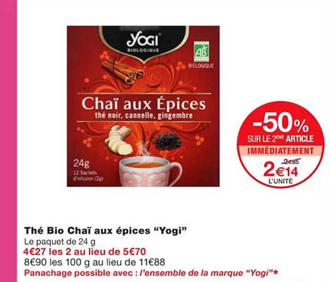 thé bio chaï aux épices "yogi"