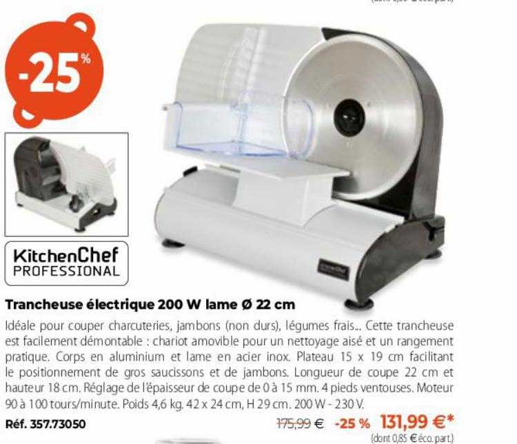 trancheuse électrique 200w lame ø 22 cm kitchen chef professional