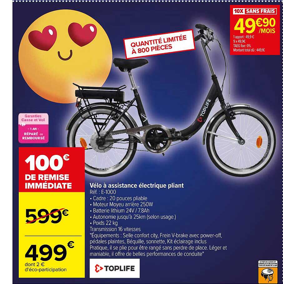 vélo à assistance électrique pliant toplife