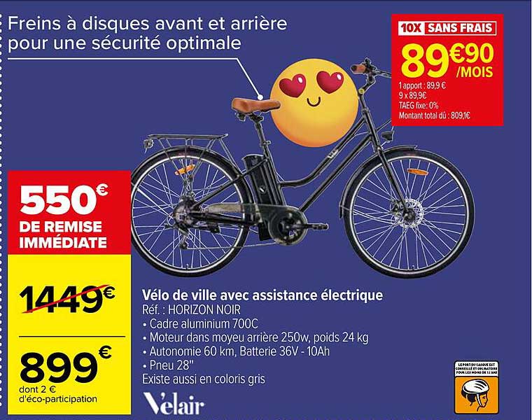 vélo de ville avec assistance électrique velair