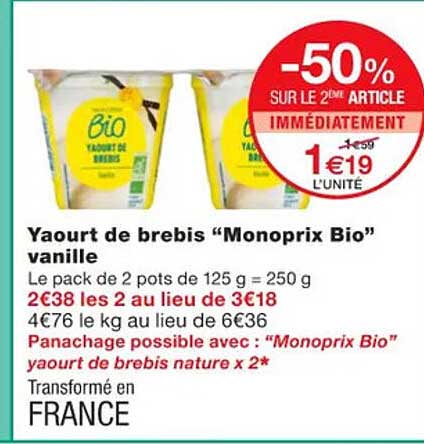 Yaourt De Brebis "monoprix Bio" Vanille