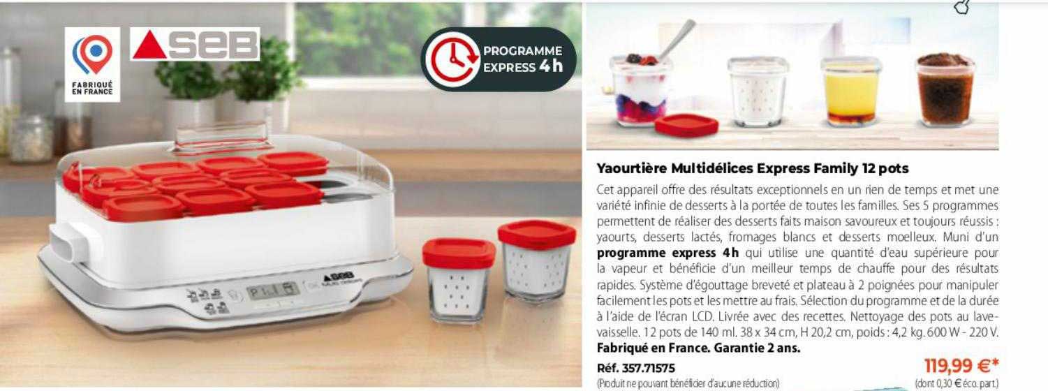 yaourtière multidélices express family 12 pots seb