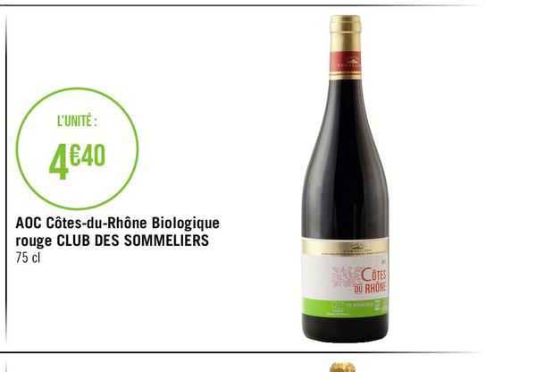 aoc côtes-du-rhône biologique rouge club des sommeliers