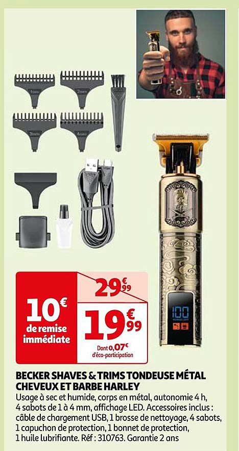 becker shaves & trims tondeuse métal cheveux et barbe harley