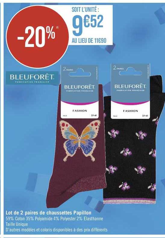 bleuforêt lot de 2 paires de chaussettes papillon