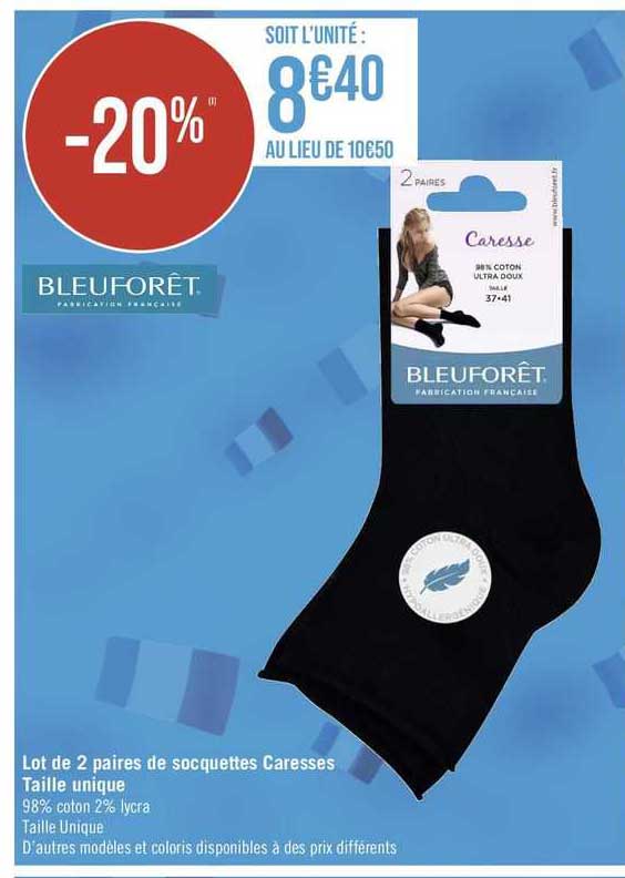 bleuforêt lot de 2 paires de socquettes caresses taille unique