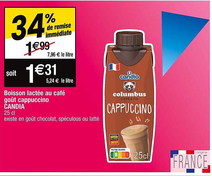 boisson lactée au café goût cappuccino candia