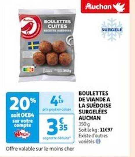 Boulettes De Viande à La Suédoise Surgelées Auchan