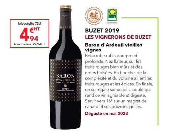 buzet 2019 les vignerons de buzet baron d'ardeuil vieilles vignes.