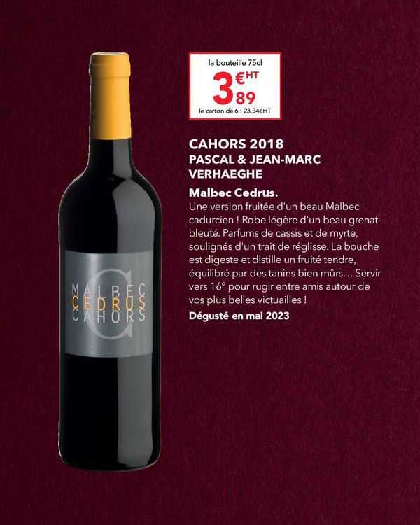 cahors 2018 pascal & jean-marc verhaeghe malbec cedrus