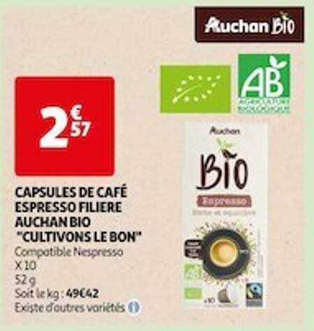 capsules de café espresso filière auchan "cultivons le bon"