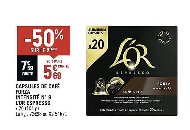 capsules de café forza intensité n° 9 l'or espresso