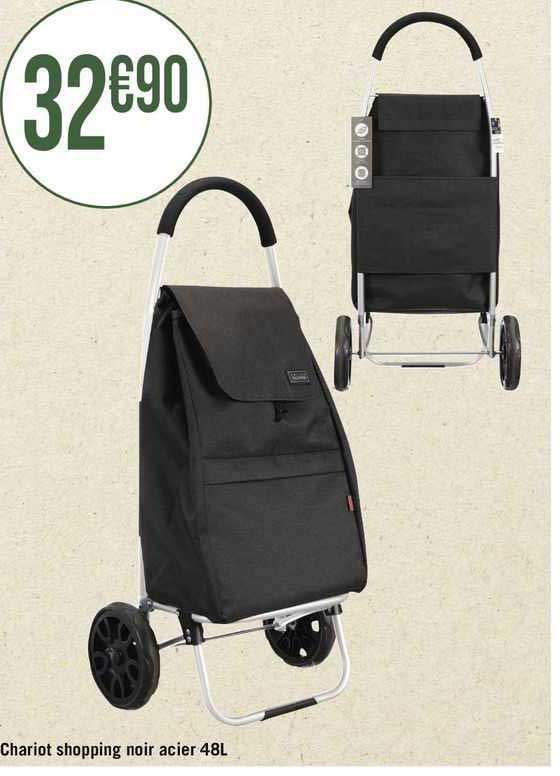 chariot shopping noir acier 48l