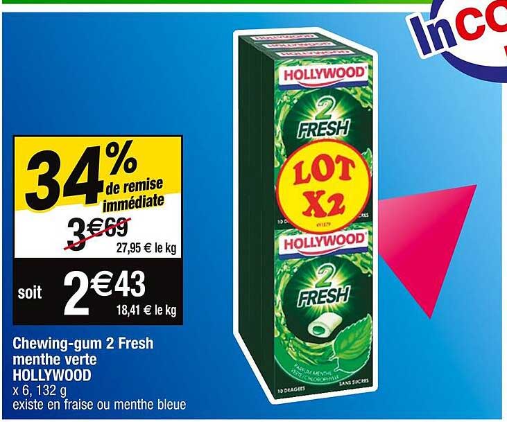 chewing-gum 2 fresh menthe verte hollywood