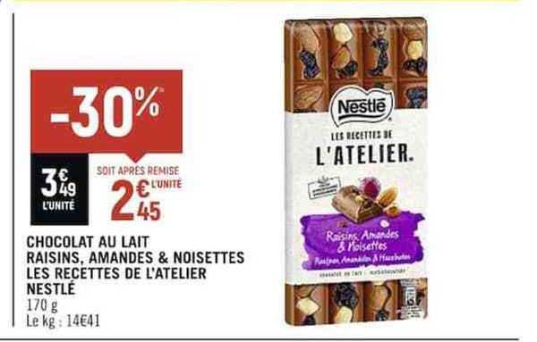 chocolat au lait raisins, amandes & noisettes les recettes de l'atelier nestlé