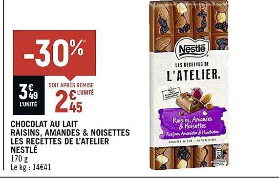 chocolat au lait raisins, amandes & noisettes les recettes de l'atelier nestlé