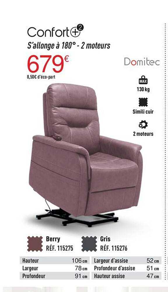 confort s'allonge à 180° - 2 moteurs