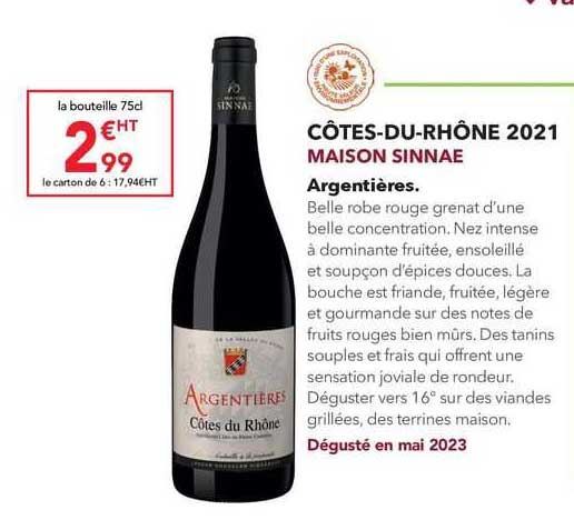 côtes-du-rhône 2021 maison sinnae argentières