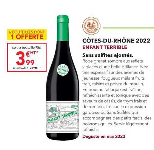 côtes-du-rhône 2022 enfant terrible sans sulfites ajoutés