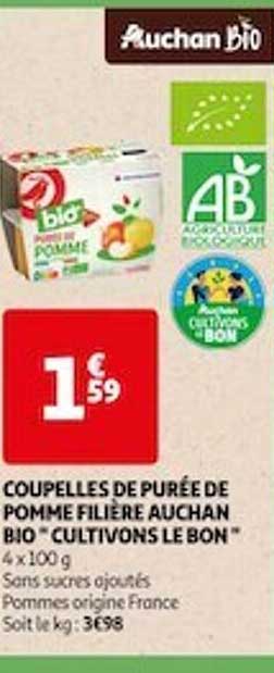 coupelles de purée de pomme filière auchan "cultivons le bon"