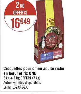 croquettes pour chien adulte riche en bœuf et riz one