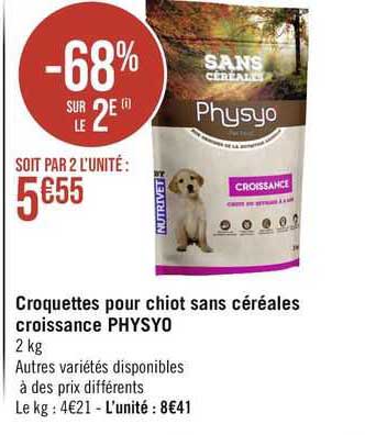 croquettes pour chiot sans céréales croissance physyo