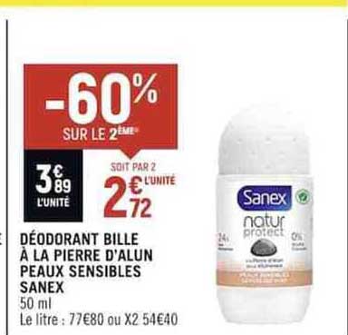 déodorant bille à la pierre d'alun peaux sensibles sanex