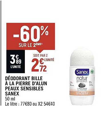 déodorant bille à la pierre d'alun peaux sensibles sanex