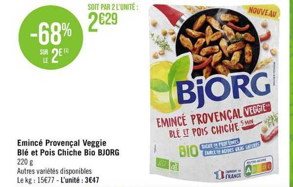 emincé provençal veggie blé et pois chiche bio bjorg