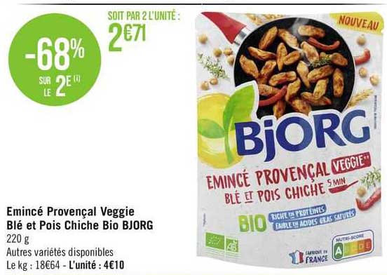 émincé Provençale Veggie Blé Et Pois Chiche Bio Bjorg
