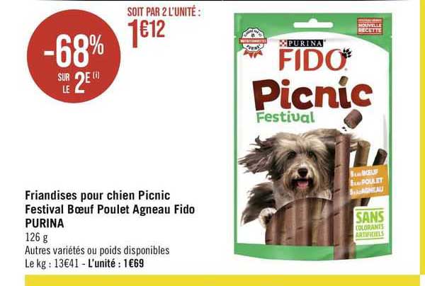 friandises pour chien picnic festival bœuf poulet agneau fido purina