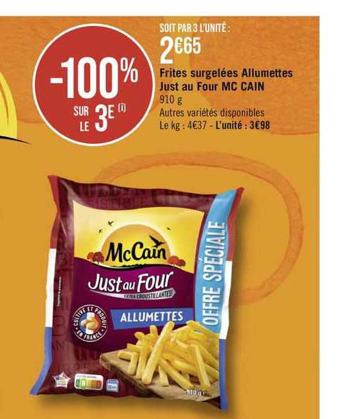 frites surgelées allumettes just au four mc cain