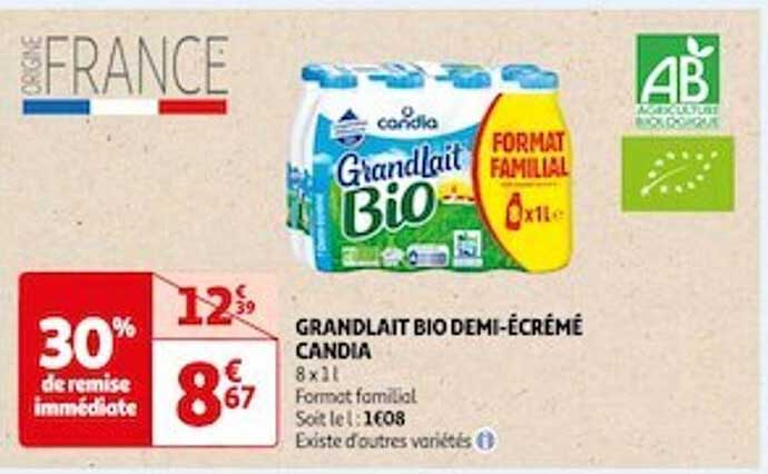 grandlait bio demi-écrémé candia