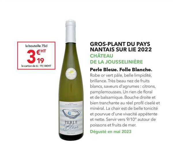 gros-plant du pays nantais sur lie 2022 château de la jousselinière