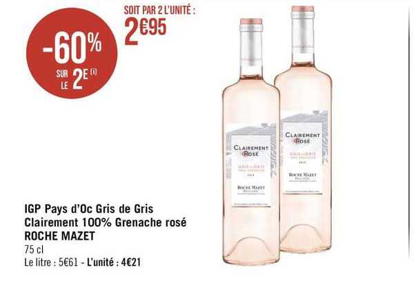 igp pays d'oc gris de gris clairement 100% grenache rosé roche mazet
