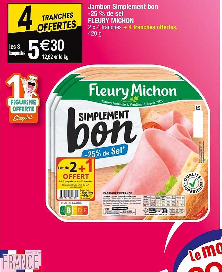 jambon simplement bon -25% de sel fleury michon