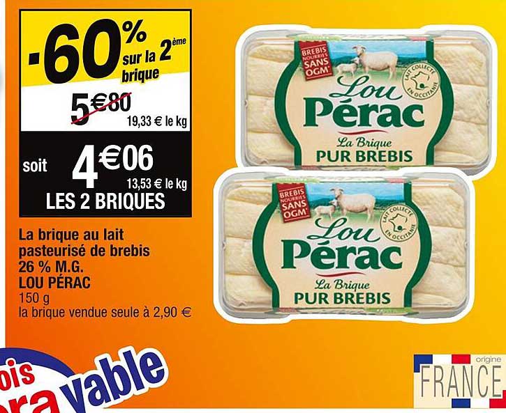 la brique au lait pasteurisé de brebis 26% mg lou pérac