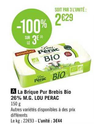 la brique pur brebis bio 26% m.g lou perac