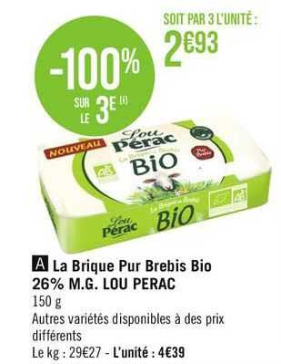 la brique pur brebis bio 26% m.g. lou pérac
