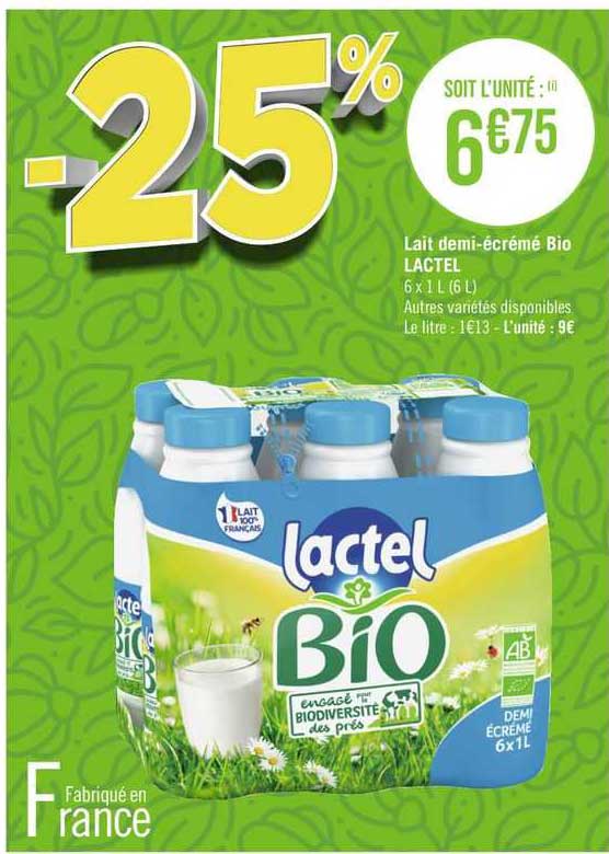 Lait Demi-écrémé Bio Lactel