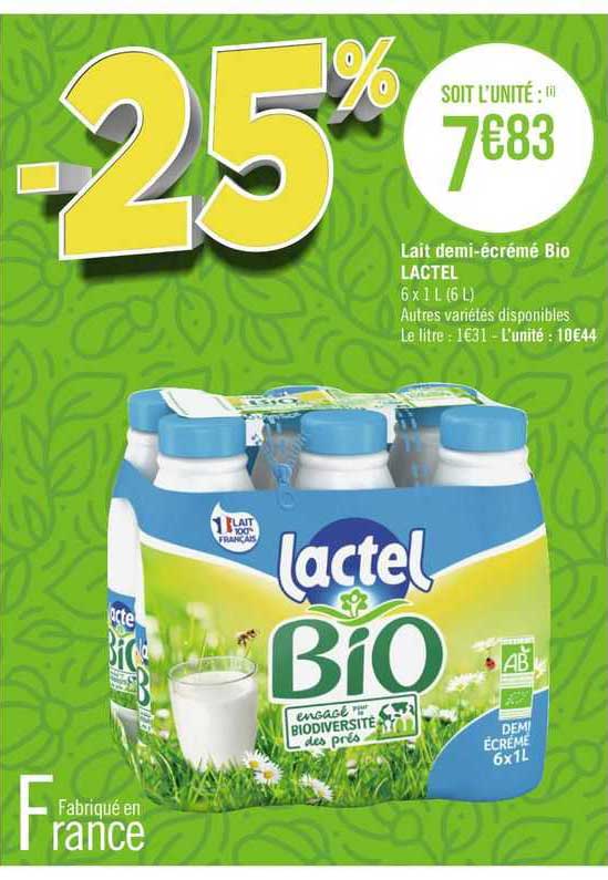 lait demi-écrémé bio lactel