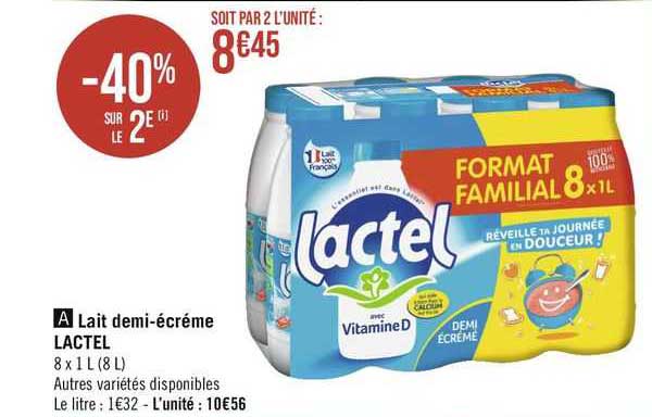 Lait Demi-écrémé Lactel