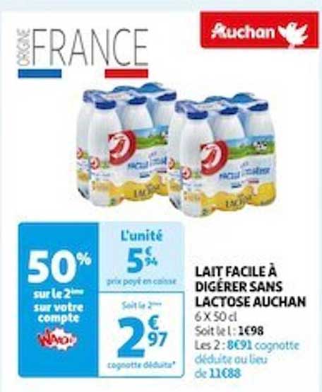 lait facile à digérer sans lactose auchan