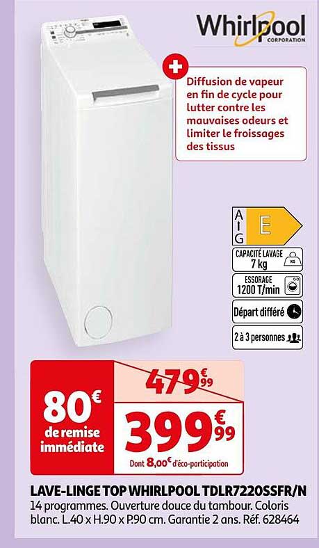 lave-linge top whirlpool tdlr7220ssfr/n