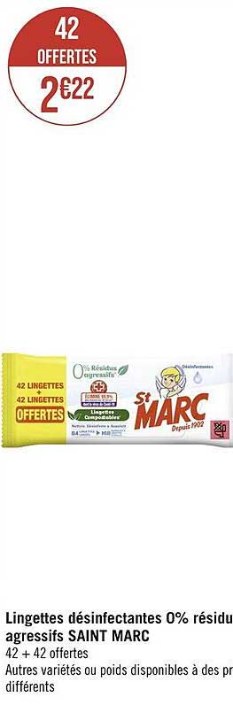 lingettes désinfectantes 0% résidu agressifs saint marc
